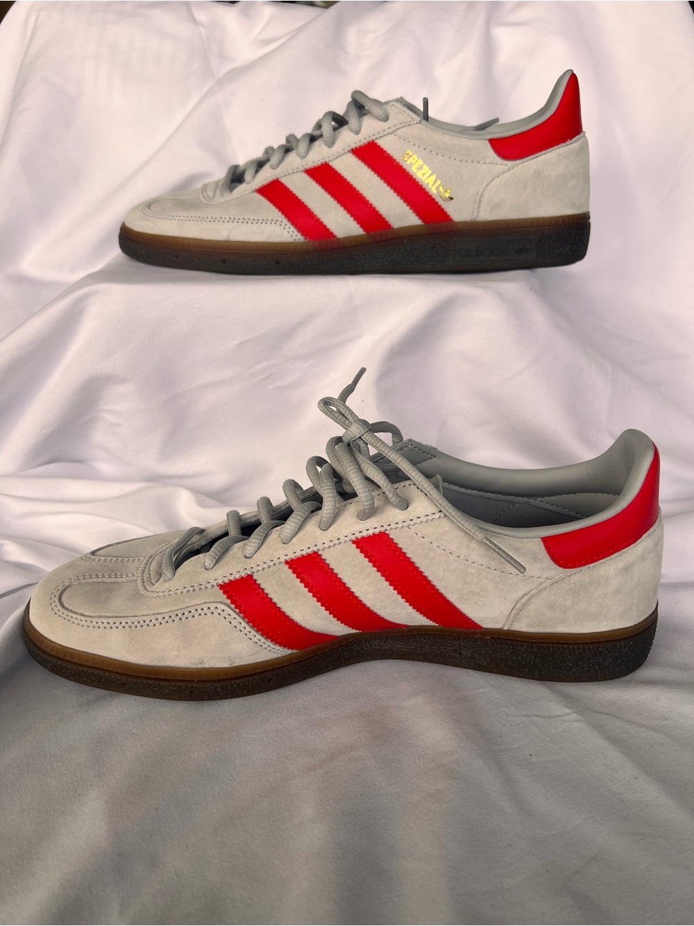 adidas Spezial Suede Sneakers in Light Gray with Red Stripes